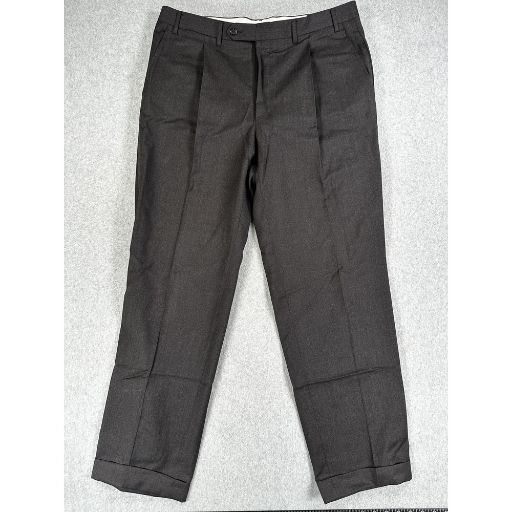 Canali Dress Pants 100% Wool Mens 36x31 Gray Pleated Front Straight Leg Trousers